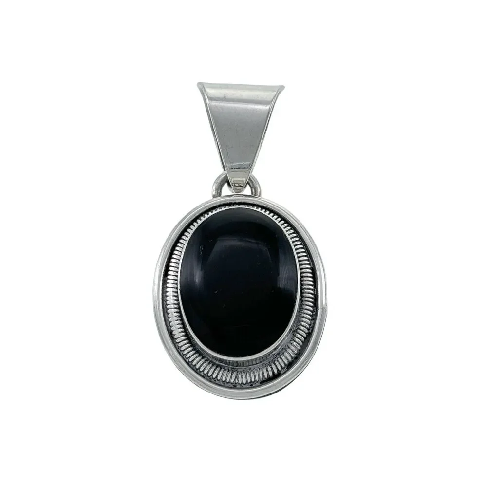 Vintage Mexico Sterling Silver 925 Oval Black Onyx Pendant